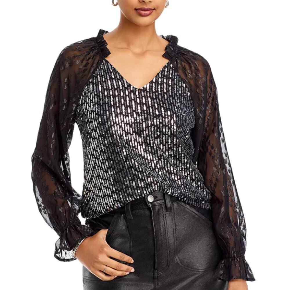 NWT Cupio Sequin Bodice Blouse Party, Whimsigoth, Dark Coquette, Dark Glam Sz L